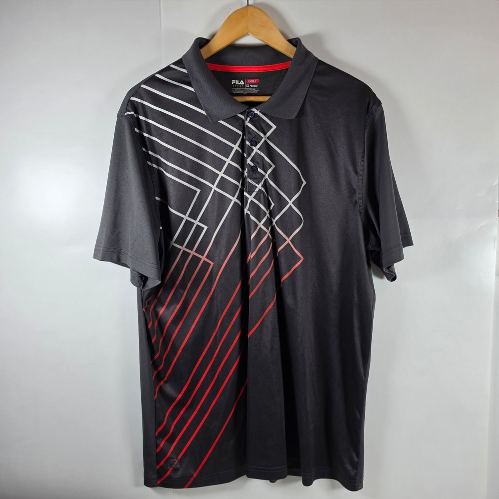 Fila Sport‎ Golf Mens XL Polo Shirt Grey Red Geometric Graphic Performance